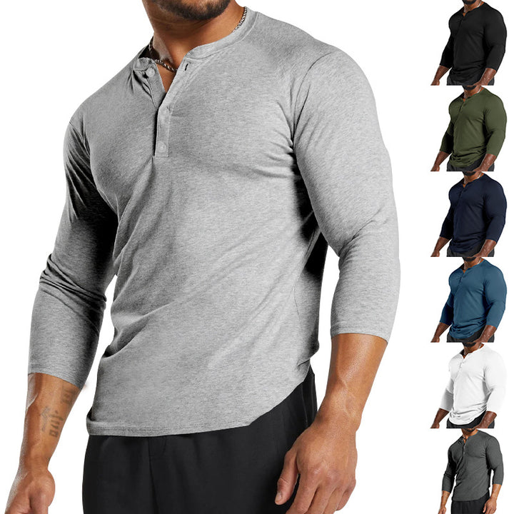 Herren Langarm-Henley-Shirt aus atmungsaktivem Baumwollmix mit Knopfdetails Echoarchiv