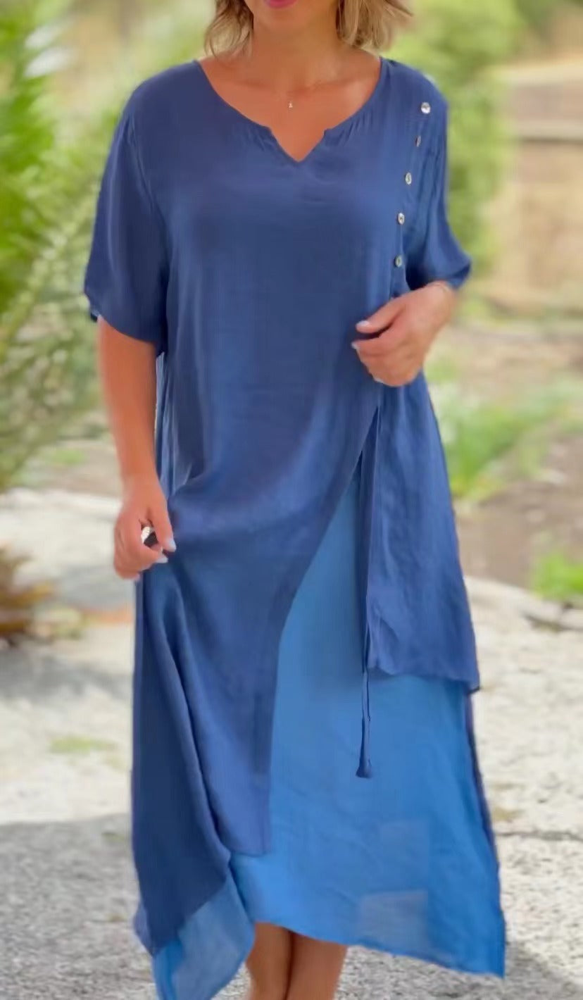 Damen Midi-Kleid mit seitlichem Schlitz und knöpfbarem Detail Echo Archiv