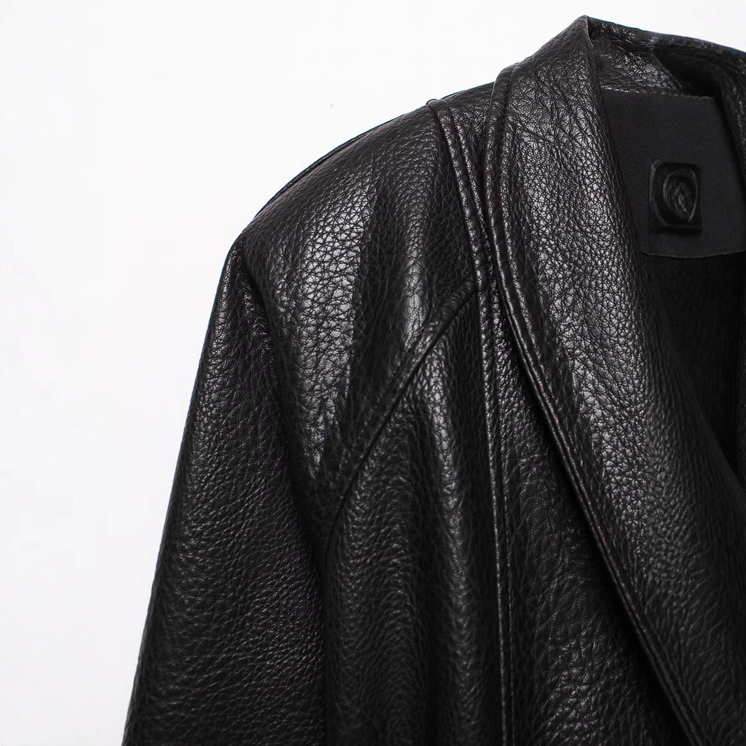 Damen Lederjacke in Lederoptik mit Bindegürtel und Schalkragen Echo Archiv