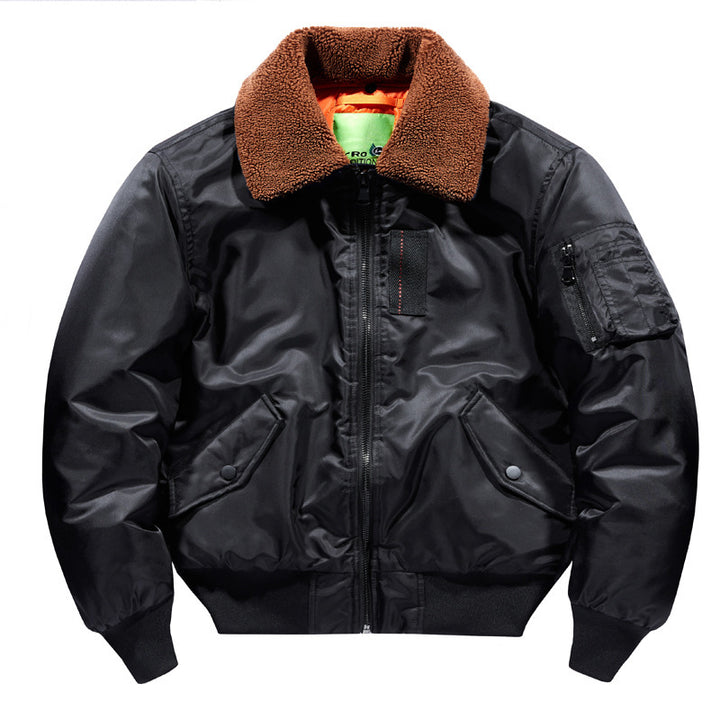 Herren kurz geschnittene Pilotenjacke im Vintage‑Fliegerstil mit Teddykragen und isolierender Thermofütterung – Brevano