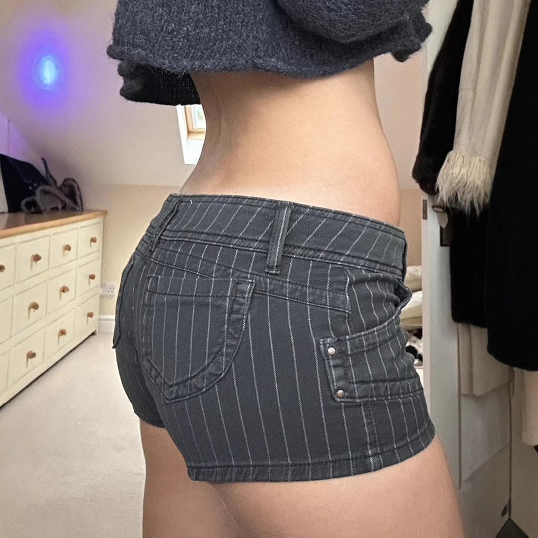 Damen Designer Denim-Shorts mit Streifenmuster und taillierter Passform Echo Archiv