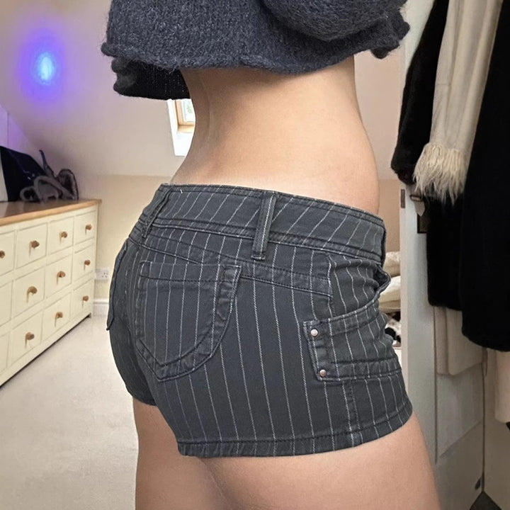 Damen Designer Denim-Shorts mit Streifenmuster und taillierter Passform Echo Archiv