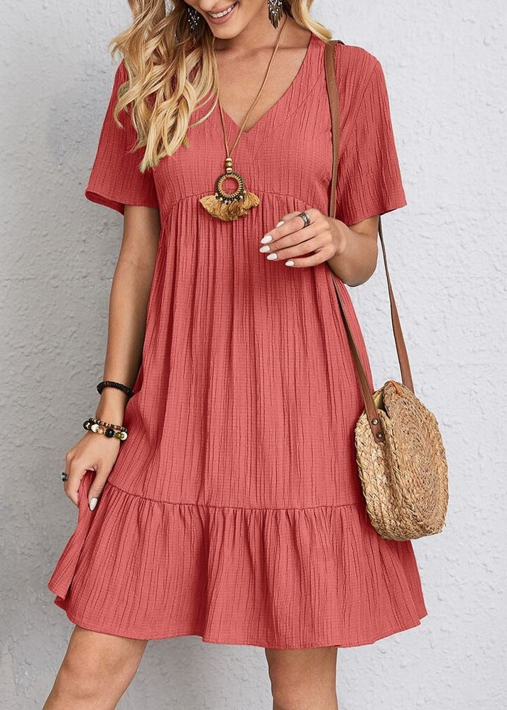 Damen nan Crinkle-Sommerkleid mit V-Ausschnitt, Empirenaht und Volant-Saum Echo Archiv