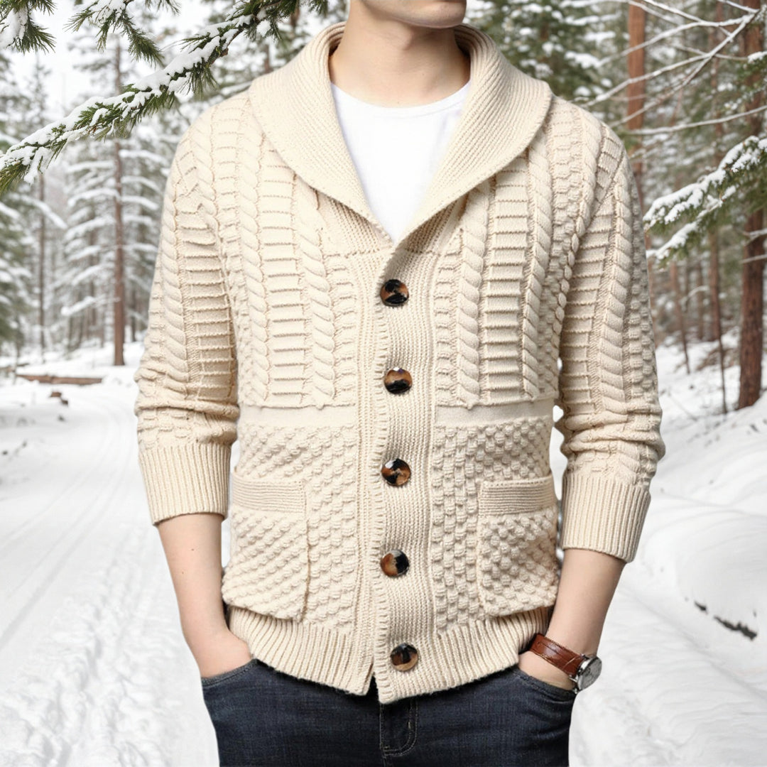 Herren modische Strickjacke mit tiefem V-Ausschnitt und stylishem Zopfdesign Echoarchiv