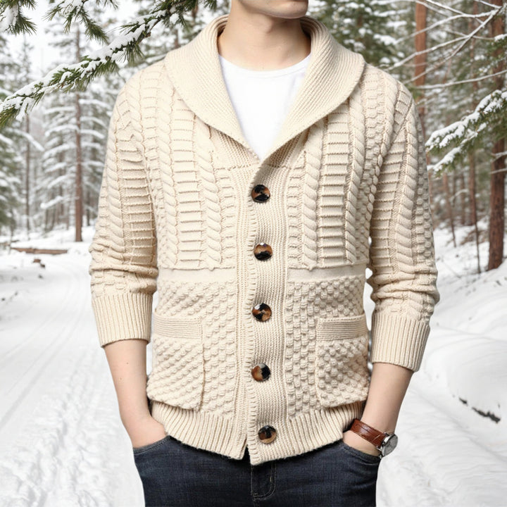 Herren modische Strickjacke mit tiefem V-Ausschnitt und stylishem Zopfdesign Echoarchiv