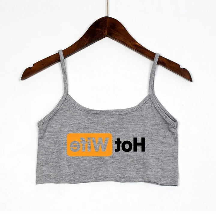 Damen Crop-Top mit modernen Schriftzügen und verstellbaren Trägern Echo Archiv