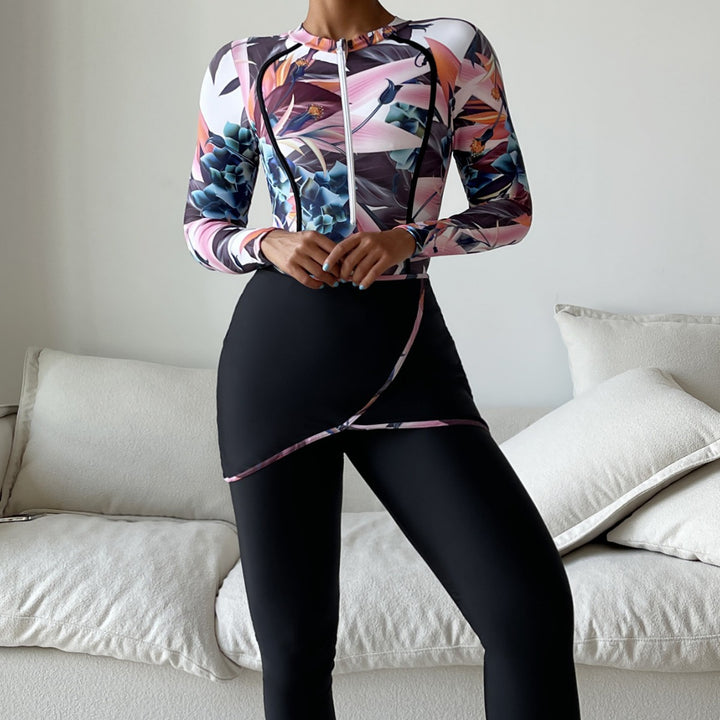 Damen Modischer Longsleeve-Schwimmanzug mit floralem Design Echo Archiv