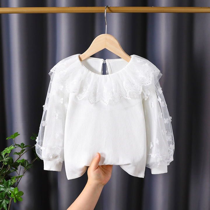 Damen Bluse mit romantischem Tüllkragen und floralen Stickereien Echo Archiv