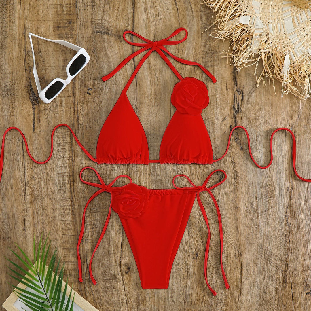 Damen verstellbarer Triangel-Bikini mit dekorativen Blumenapplikationen Echo Archiv
