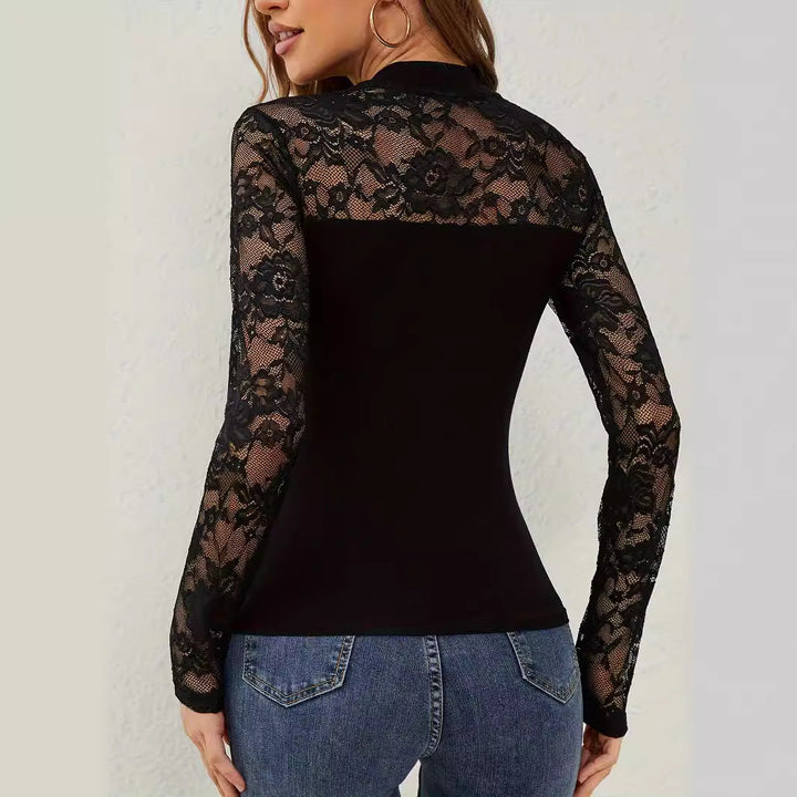 Damen Elegantes Longsleeve-Oberteil mit romantischer Spitze Echoarchiv