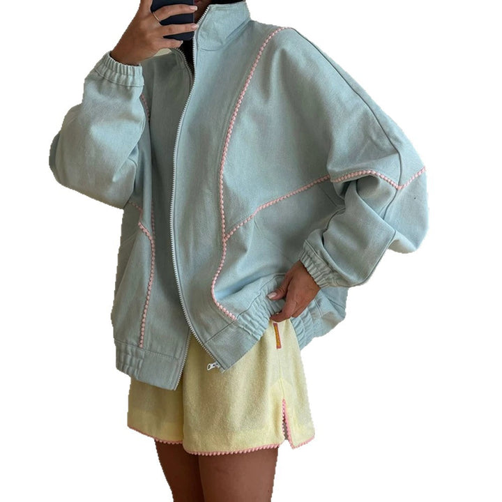 Damen Frottee-Loungewear-Set mit Reißverschluss-Jacke, Oversize-Schnitt & Pompon-Besatz Echoarchiv