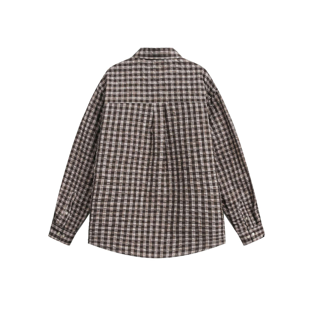 Unisex Oversize-Kariertes Hemdjacke mit Tasche und weichem Strukturstoff Echoarchiv