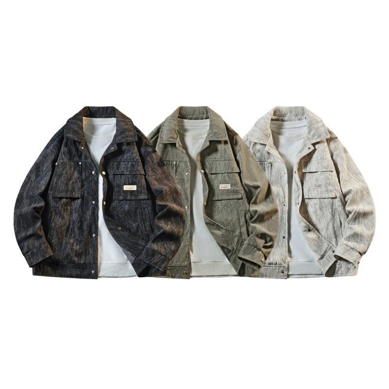 Herren Utility-Overshirt aus Vintage-Optik mit Druckknopfleiste, Pattentaschen & gebürsteter Struktur Echoarchiv