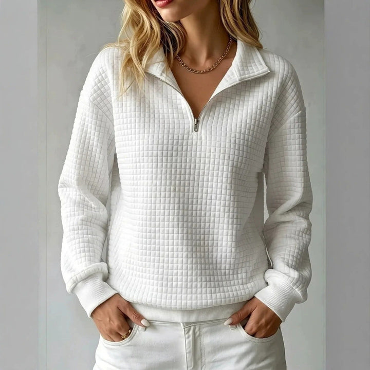 Damen Stepp-Sweatshirt mit halbem Reißverschluss und Kachelstruktur Echoarchiv