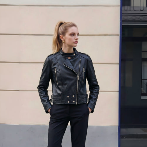 Damen Trendige Bikerjacke mit asymmetrischem Reißverschluss Echo Archiv