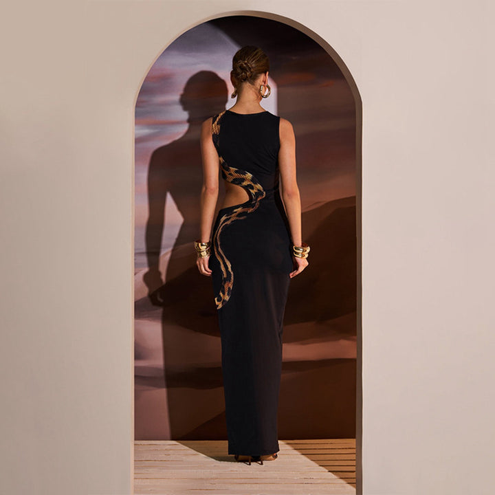 Damen Schickes Maxi-Kleid mit aufregendem cut-out Design und hohem Schlitz Echo Archiv