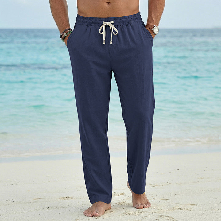 Herren Leinenoptik Relaxhose mit elastischem Bund, Tunnelzug und Seitentaschen – Sorevano