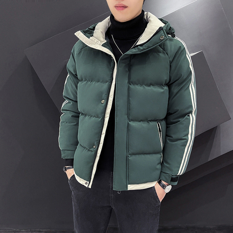 Herren Sportiver Steppparka mit Kapuze, Kontrastblenden und Ärmelstreifen Echoarchiv