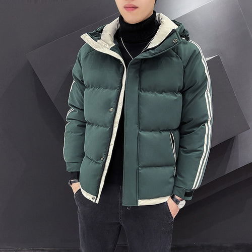 Herren Sportiver Steppparka mit Kapuze, Kontrastblenden und Ärmelstreifen Echoarchiv