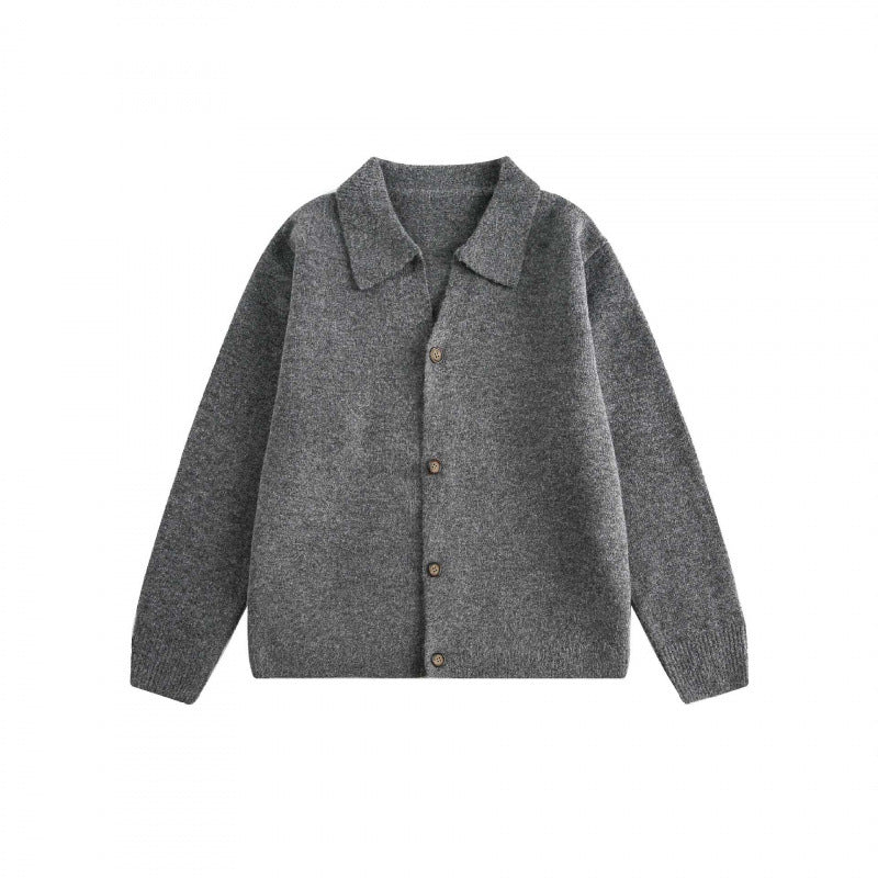 Unisex Boxy Strickcardigan mit Hemdkragen und durchgehender Knopfleiste Echo Archiv