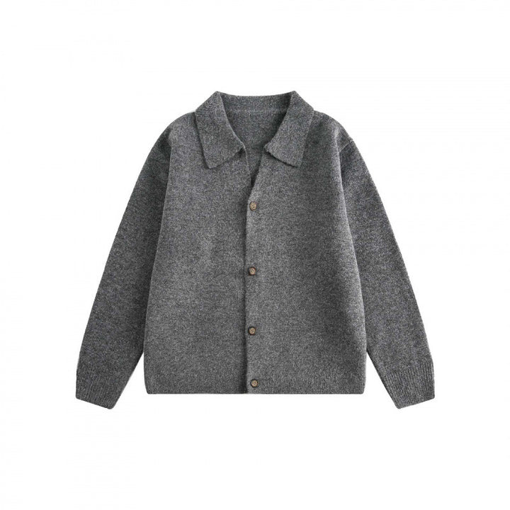 Unisex Boxy Strickcardigan mit Hemdkragen und durchgehender Knopfleiste Echo Archiv