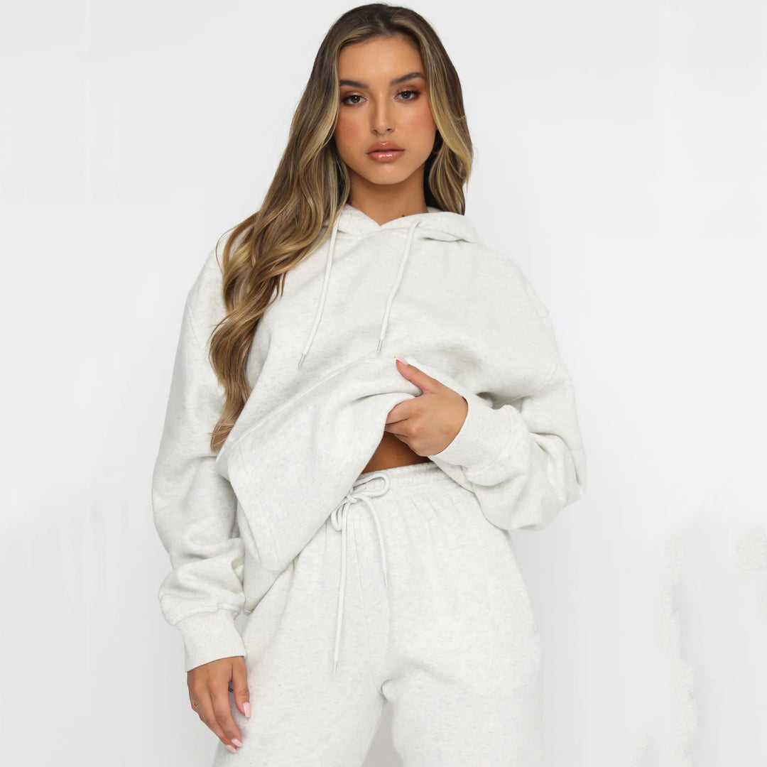 Damen nan Cropped Kapuzenjacke und High-Waist Jogginghose Set aus French Terry mit elastischem Bund Echo Archiv