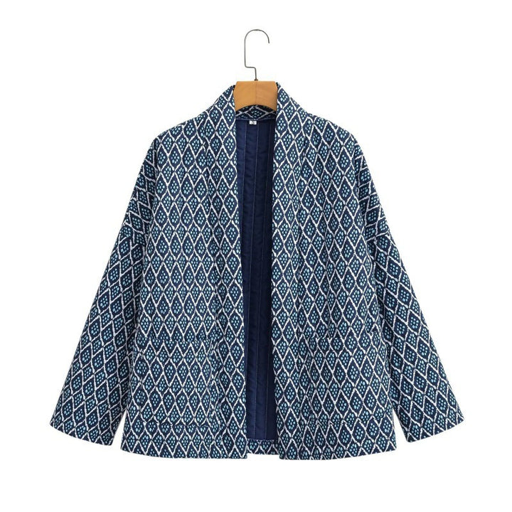 Damen Gemusterte gesteppte Kimono-Jacke mit aufgesetzten Taschen Echo Archiv
