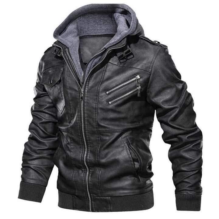 Herren Lederjacke mit integrierter Kapuze und praktischen Brusttaschen Echoarchiv