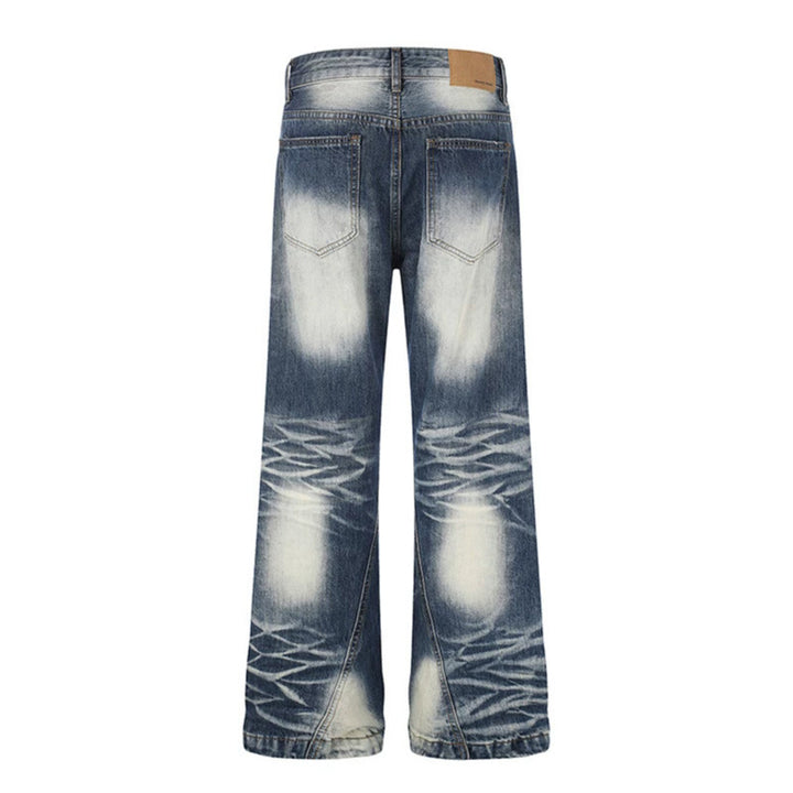 Damen Hochtaillierte weite Schlagjeans mit Used‑Waschung und Nietenbesatz Echoarchiv