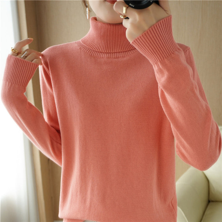 Damen Minimalistischer Feinstrick-Rolli mit hohem Rippkragen und schmaler Passform Echoarchiv