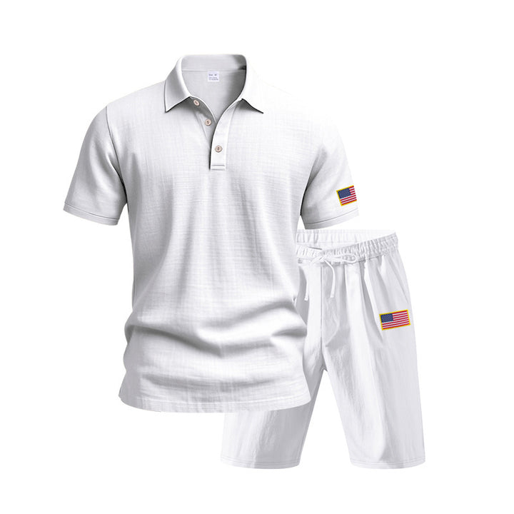 Herren Polo- und Shorts-Set mit gesticktem Länderflaggen-Motiv Echoarchiv