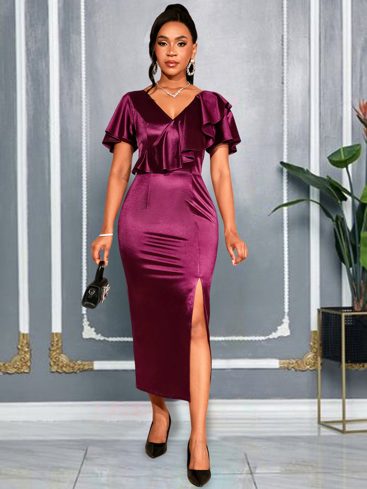 Damen Schickes Maxikleid mit Rüschendetails und Schlitz Echo Archiv
