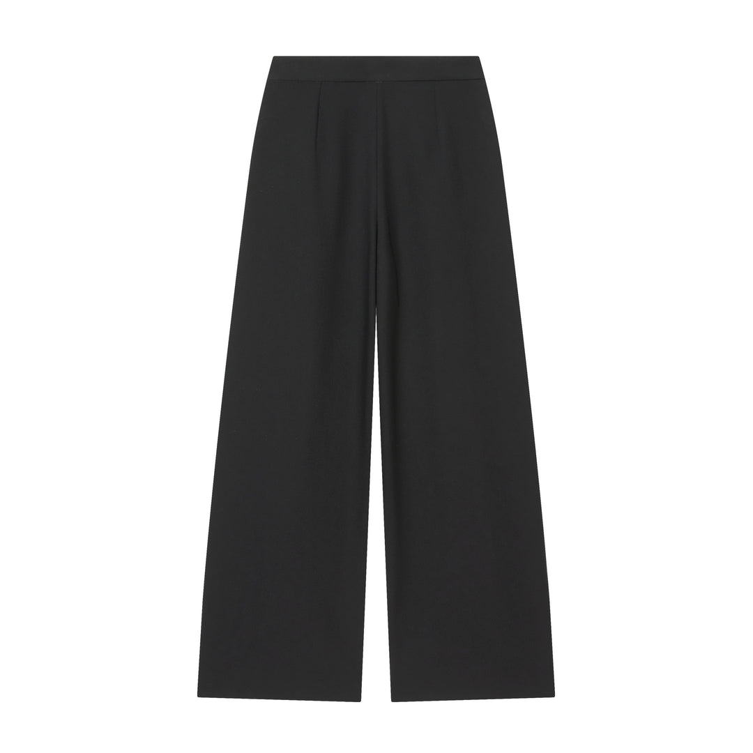 Damen hochtaillierte Bundfaltenhose mit weitem Bein und markanten Vorderfalten – Avélisse
