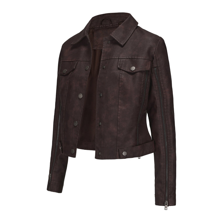 Damen nan kurze Cropped-Truckerjacke aus Wildlederoptik mit seitlichen Reißverschlüssen und aufgesetzten Brusttaschen Echo Archiv