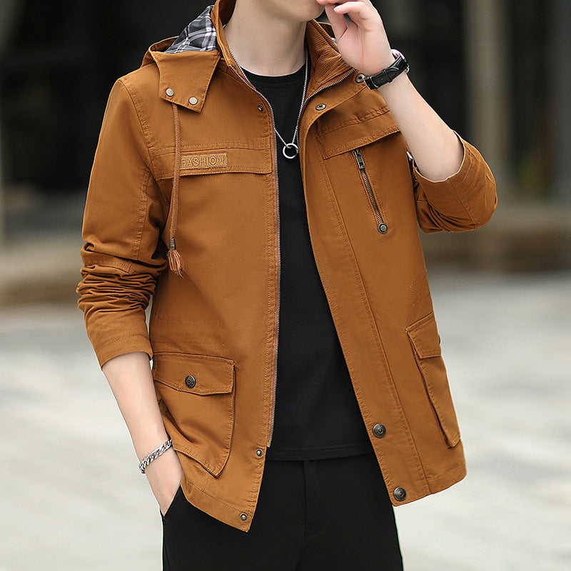 Herren Leichte Fieldjacke mit Kapuze, Multifunktionstaschen und verdecktem Reißverschluss – Taviero