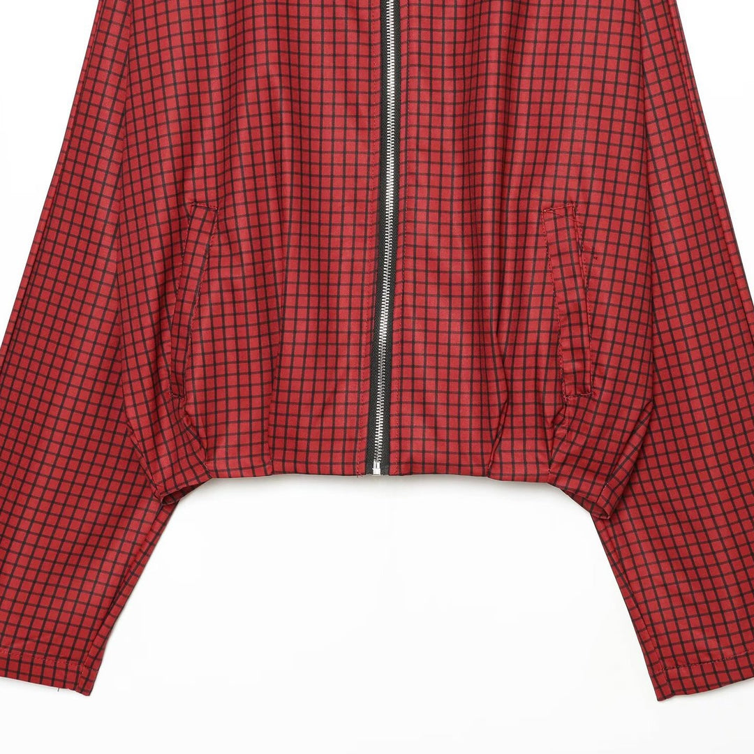 Damen Kariertes Cropped-Bomberjacke mit hohem Stehkragen, elastischem Saum und durchgehendem Reißverschluss Echo Archiv