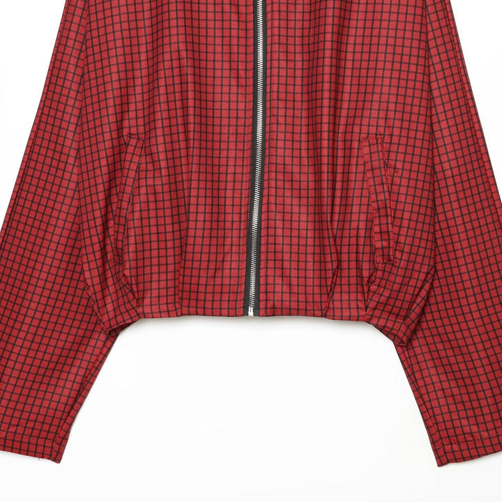 Damen Kariertes Cropped-Bomberjacke mit hohem Stehkragen, elastischem Saum und durchgehendem Reißverschluss Echo Archiv