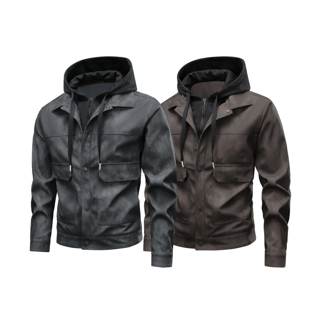 Herren Modische Kunstlederjacke mit Hoodie Echo Archiv