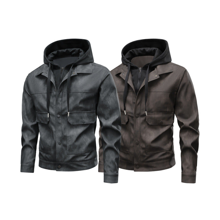 Herren Modische Kunstlederjacke mit Hoodie Echo Archiv