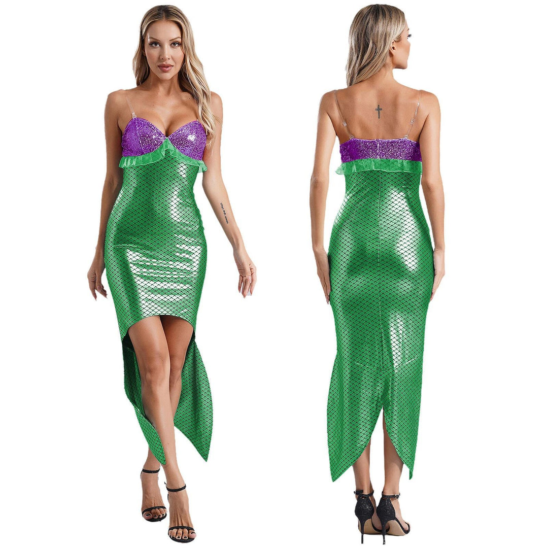 Damen Glamouröses Meerjungfrau-Kleid mit asymmetrischem Saum und schimmerndem Oberteil Echo Archiv