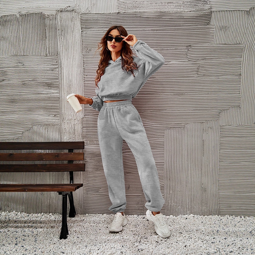 Damen nan Cropped-Hoodie-Set mit hohem Elastikbund und lässiger Jogginghose Echo Archiv