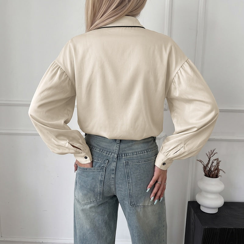 Damen Elegante Bluse mit Stehkragen und Puffärmeln Echo Archiv