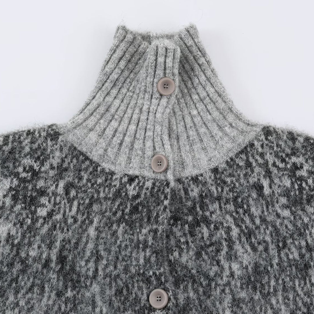 Damen Oversize-Cardigan im Flauschstrick mit hohem Rippkragen und Knopfleiste Echoarchiv
