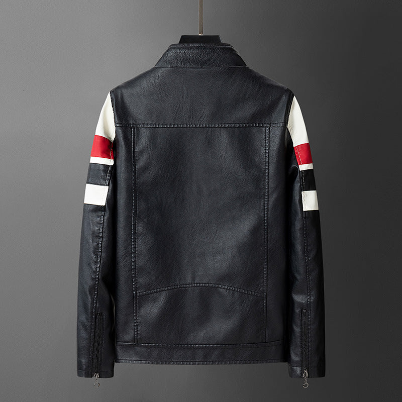 Herren Kunstlederjacke mit sportlichem Design und kontrastierenden Streifen Echoarchiv
