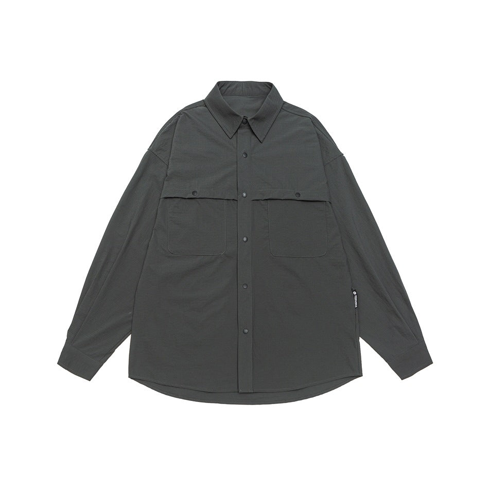 Unisex Weit geschnittene Hemdjacke im Utility‑Stil mit Druckknopfleiste Echoarchiv