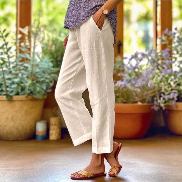 Damen Leinenhose mit weitem Schnitt und praktischen Taschen Echoarchiv