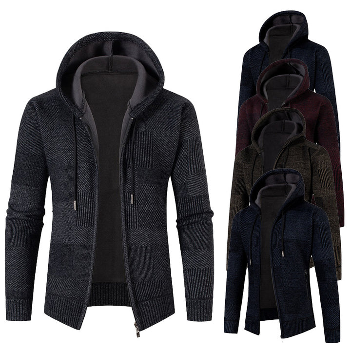 Herren Strukturierter Strick-Zip-Hoodie mit gefütterter Kapuze und grafischem Patchmuster Echo Archiv