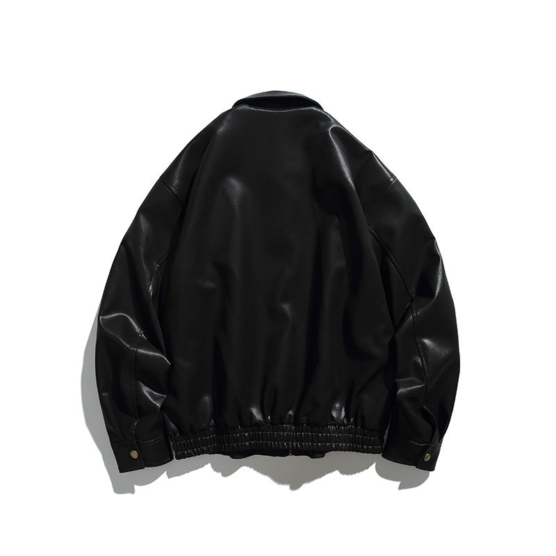 Herren Boxy-Lederimitat-Bomberjacke mit verdeckter Druckknopfleiste, elastischem Saum und aufgesetzten Eingrifftaschen Echo Archiv