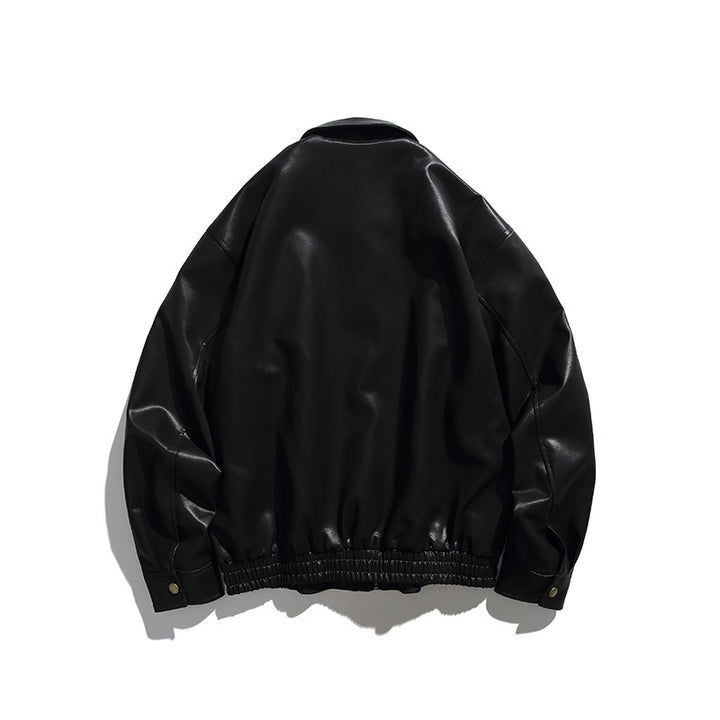 Herren Boxy-Lederimitat-Bomberjacke mit verdeckter Druckknopfleiste, elastischem Saum und aufgesetzten Eingrifftaschen Echo Archiv