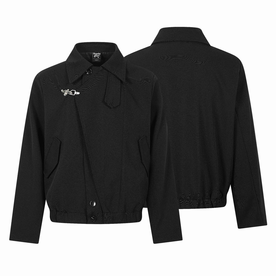 Damen Kurzblouson im Overshirt‑Stil mit markantem Hemdkragen und Metallhakenverschluss Echoarchiv